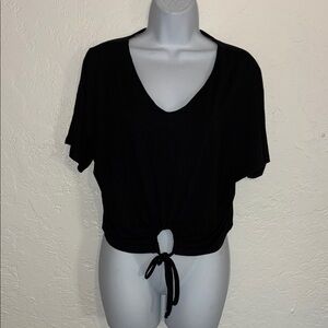 Love Black Tie-Front Short Sleeve Top